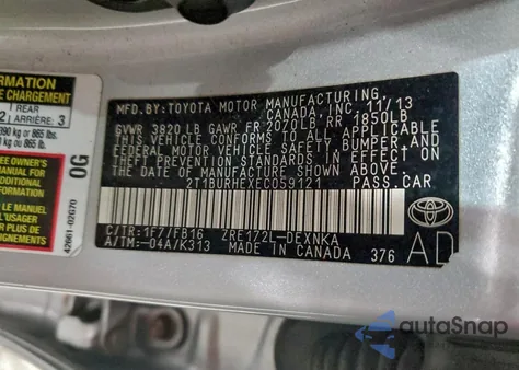 2014 Toyota Corolla L из США, поврежденный, VIN 2T1BURHEXEC059121